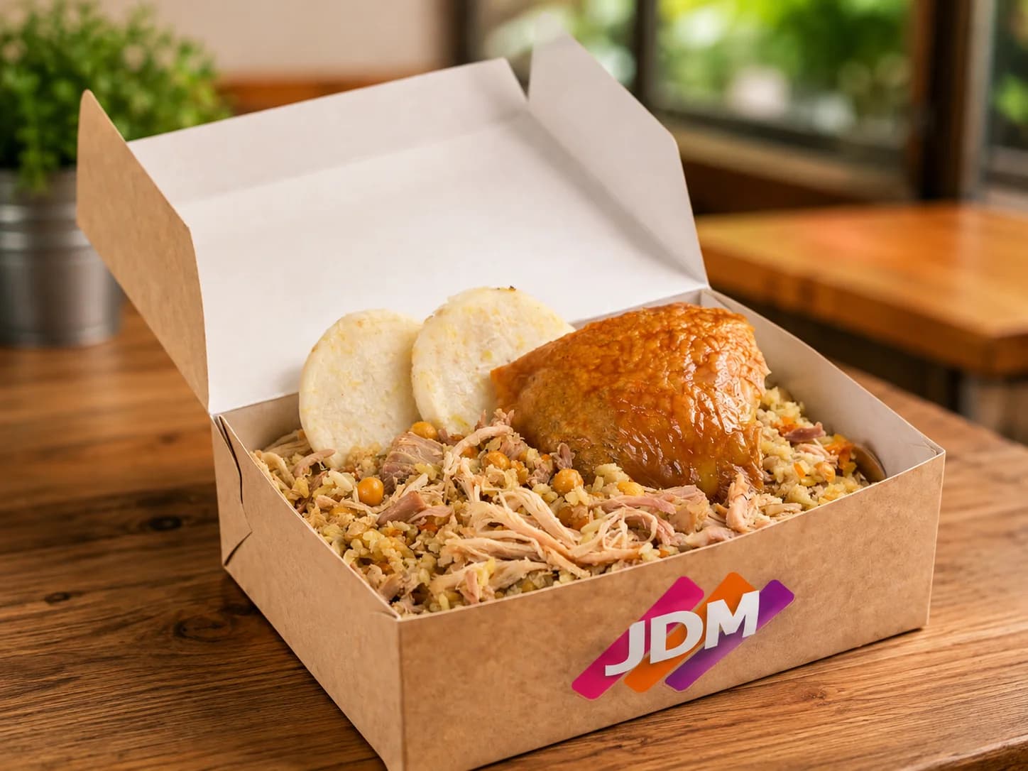 Preparación gastronómica de temporada en caja individual con marca JDM